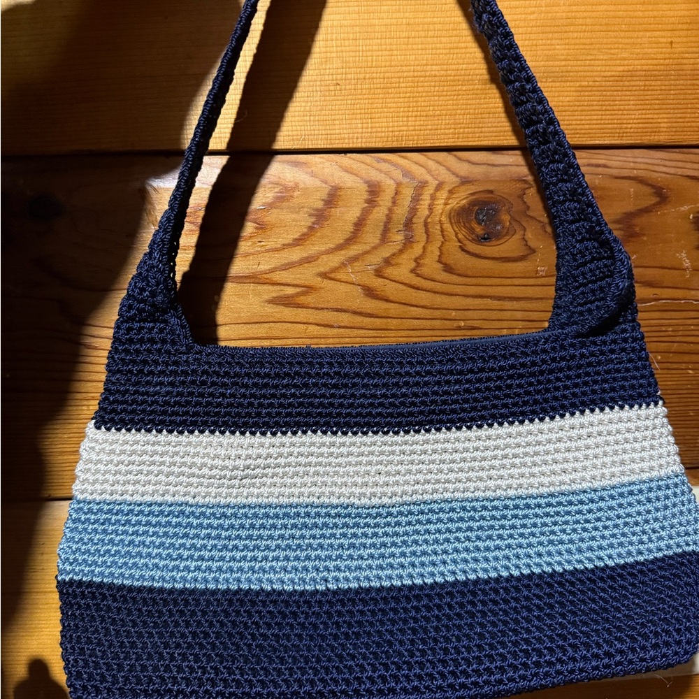 The Sak Navy and Blue Striped Crochet Bag